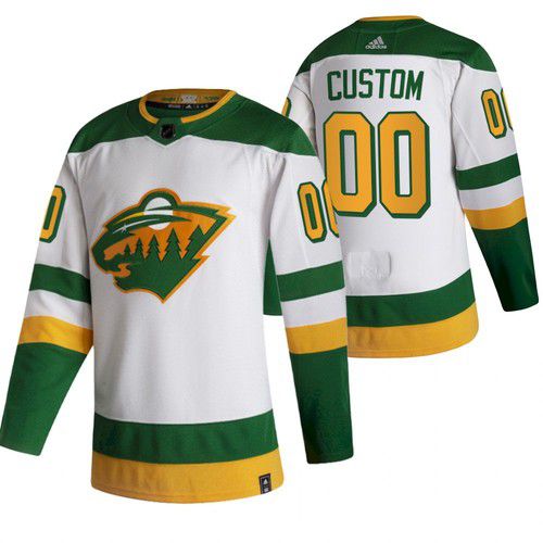 Men Minnesota Wild #00 Custom White NHL 2021 Reverse Retro jersey